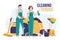 Janitors or cleaners with professional equipment a vector illustration