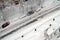 Janitors cleans snow after snowfall in Moscow russia 04 February 2018. Top view
