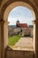 Janowiec Castle. View of the terrace with arches. Renaissance castle built in between 1508â€“1526. In Janowiec, Poland