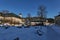 Janske Lazne, Czech Republic - February 13, 2022 - The park in front of the colonnade on a sunny winter day