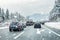 January 12th, 2019 - Salzburg, Austria: Winter highway with many different cars stucked in traffic jam due ti bad