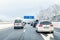 January 12th, 2019 - Salzburg, Austria: Winter highway with many different cars stucked in traffic jam due ti bad