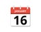 January, 16th calendar icon vector, concept of schedule, business and tasks
