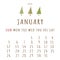 January 2020 Calendar. Winter month illustration