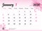 January 2020 Year Template, Calendar 2020 Vector, Desk Calendar Design, pink flower concept for cosmetics, beauty, spa, business