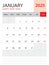 January 2025, Calendar 2025 template vector on red background, week start on monday, Desk calendar 2025 year, Wall calendar design