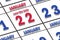 january 22nd. Day 22 of month, Date marked Save the Date  on a calendar. winter month, day of the year concept