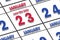january 23rd. Day 23 of month, Date marked Save the Date  on a calendar. winter month, day of the year concept