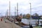 January 28 2023 - Greifswald, Germany: The harbor with wooden sailboats in historic city of Greifswald