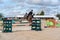 January 29, 2020 Portugal Vilamoura, preparing for the performance of riders on horseback. A jockey jumps over obstacles