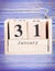 January 31th. Date of 31 January on wooden cube calendar