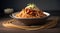 January 4, National Spaghetti Day, pasta in a plate on dark background