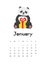 January calendar with panda template