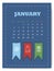 January calendar template. Cute calendar leaf for January month. Blue illustrated background