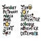 January until December word cartoon doodle set  illustration