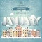 January month,winter cityscape.City silhouettes.Town skyline. Midtown houses panorama.New year,christmas holidays.