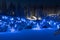 January night with blue illumination in Marble Canyon. Ruskeala Mountain Park. Karelia, Russia