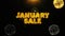 January Sale Text on Firework Display Explosion Particles.