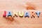 January word written with colorful letters on wooden background