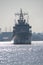 Japan Coast Guard ship Mizuho performing a lifeboat drill at Nagoya port in Ise Bay, Japan