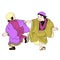 Japan culture, japanese kids dancing and playing game isolated vector illustration. Edo period ukiyo-e boys dancers in