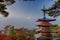Japan Destinations. Famous Mount Fuji Hidden in Clouds and Chureito Pagoda At Fall Season.With Traditional Red Maple Trees in