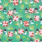 Japan doll rabbit symmetry square Sakura style seamless pattern