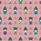 Japan doll wear Fuji grunge symmetry seamless pattern