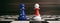 Japan and European Union flags on chess pawns on a chessboard. 3d illustration