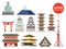Japan famous landmark icons. Vector illustrations