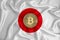 Japan flag, bitcoin gold coin on flag background. The concept of blockchain, bitcoin, currency decentralization in the country. 3d
