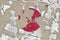 Japan flag depicted in paint colors on old obsolete messy concrete wall closeup. Textured banner on rough background