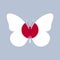 Japan flag icon in the shape of a Butterfly. Japanese national symbol. Vector illustration.