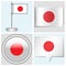 Japan flag - set of sticker, button, label