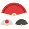 Japan folding fan. Japanese culture symbol. Hand paper fan set