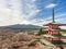 Japan Fuji mountain Sakura cherry blossom with Red pagoda landscape Tokyo