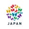 Japan icon with butterfly origami in white background