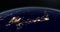 Japan island in the night in planet earth from outer space. Aerial view