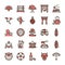 Japan items color linear icons set