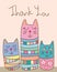 Japan Kokeshi style abstract cat thank you card