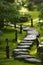 Japan Kyoto Okochi Denjiro stone path in Japanese garden