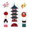 Japan landmark travel vector icons.