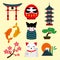 Japan landmark travel vector icons collection culture sign design elements travel time vector illustration