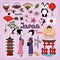 Japan landmarks and cultural icons vector set