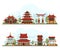 Japan landscape. Traditional china cultural buildings architecture template pagoda palace vector background illustration