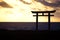 Japan landscape of traditional Japanese gate and sea