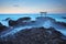 Japan landscape of traditional Japanese gate and sea