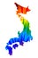 Japan - map is designed rainbow abstract colorful pattern, Japan Honshu, Hokkaido, Kyushu and Shikoku map made of color