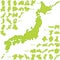 Japan map. Japanese prefectures. hand drawn illustration.