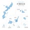 Japan Okinawa islands map with watercolor texture